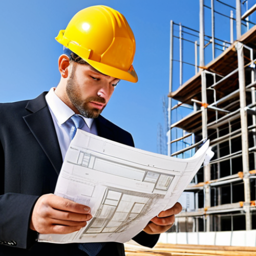 **

"A professional architect in a fully clothed, modest business attire, reviewing blueprints on a construction site. Background includes a partially built modern building with scaffolding. Bright daylight, clear sky. Safe for work, appropriate content, perfect anatomy, natural proportions, professional photography, high quality."

**