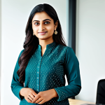 **

A professional Indian woman in a modest salwar kameez, standing in a brightly lit modern office, fully clothed, appropriate attire, safe for work, perfect anatomy, natural proportions, professional portrait photography, high quality, family-friendly.

**