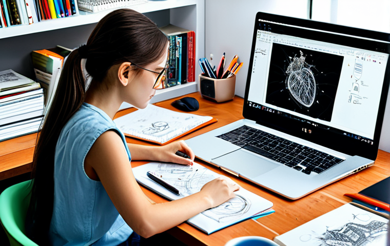 제품디자인 자격증 학습 계획 세우기 - **

"Product design student, fully clothed, studying at a desk with design software on a laptop, sur...