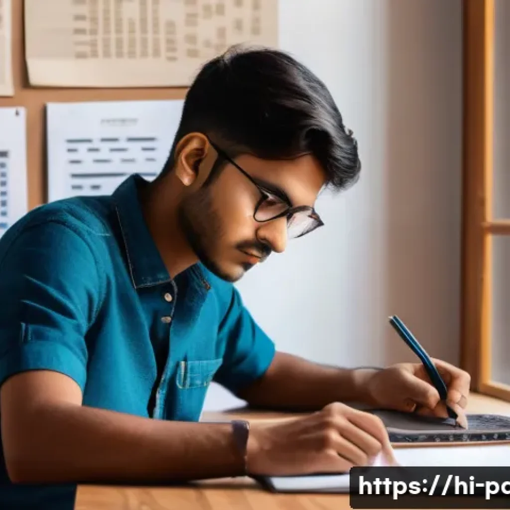 제품디자인 자격증 시험 후기 및 팁 - A focused young Indian man studying at a wooden desk in a cozy room, surrounded by design books and ...