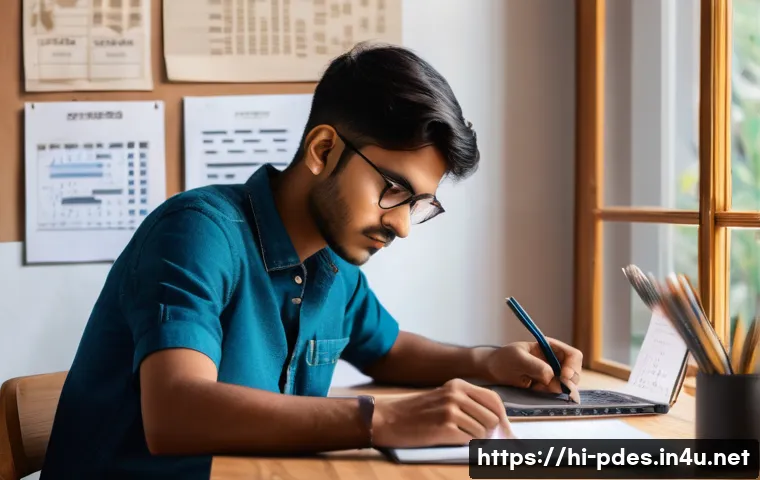 제품디자인 자격증 시험 후기 및 팁 - A focused young Indian man studying at a wooden desk in a cozy room, surrounded by design books and ...