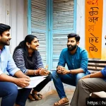 Home 18 제품디자인 업무 중 어려움 극복 사례 - A detailed scene of a diverse group of Hindi-speaking UX designers conducting a focus group intervie...