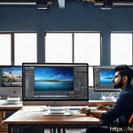 Home 23 제품디자인 자격증과 3D 모델링의 중요성 - A modern creative professional workspace featuring a young Indian designer working on a high-tech 3D...